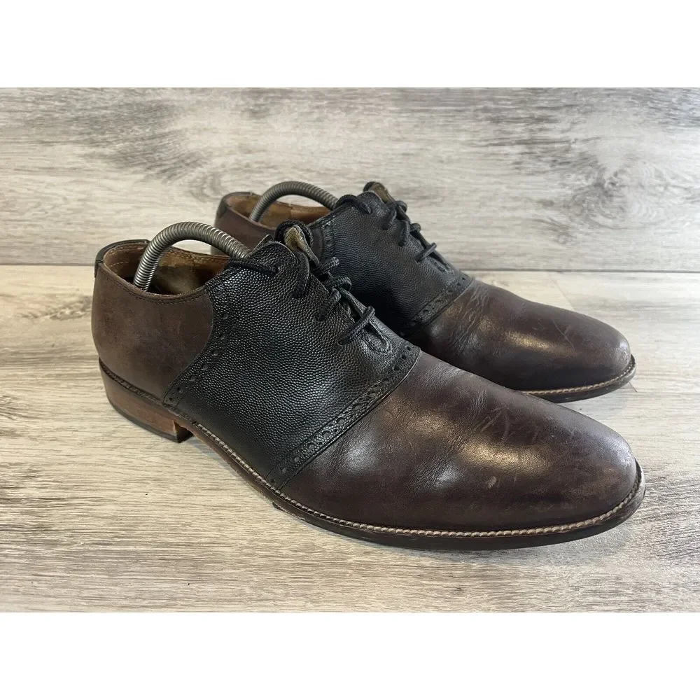 Cole Haan Leather Dress‎ Shoes Two Tone Brown Black C21807 Mens 9.5 Lace Up